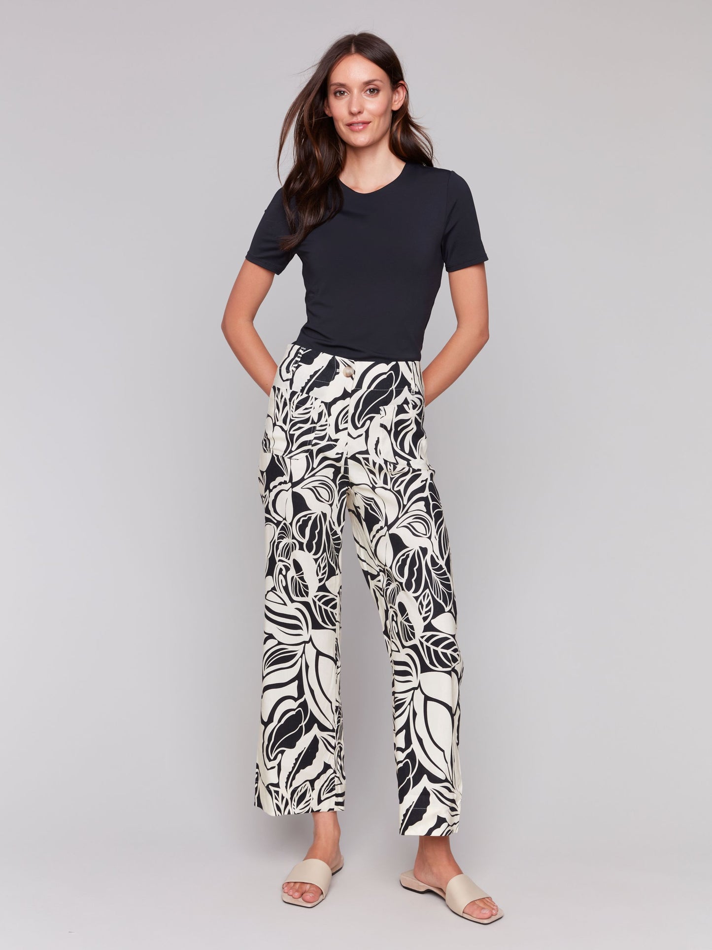 Printed Cropped Straight Leg Pant With Patch Pockets