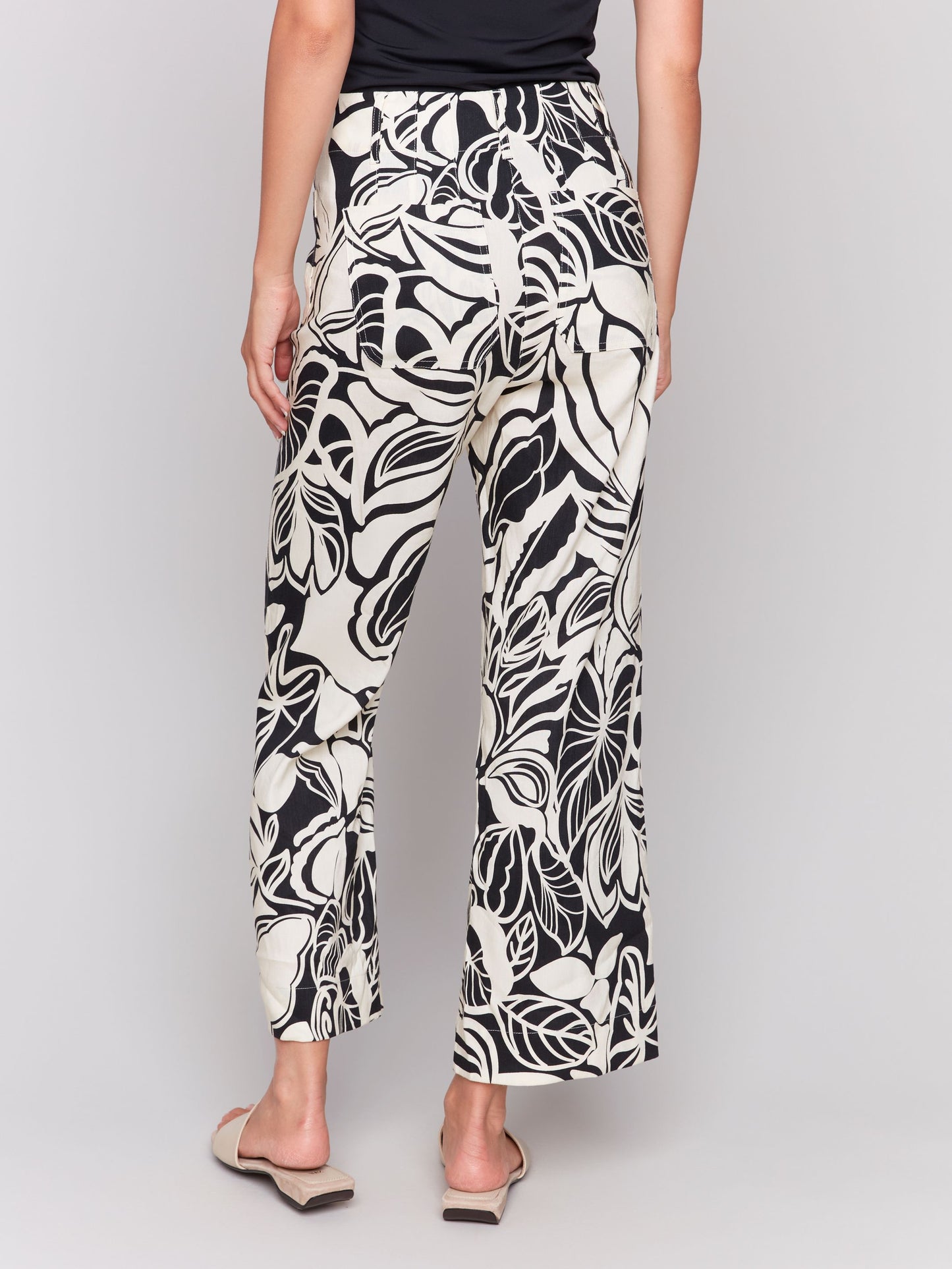 Printed Cropped Straight Leg Pant With Patch Pockets